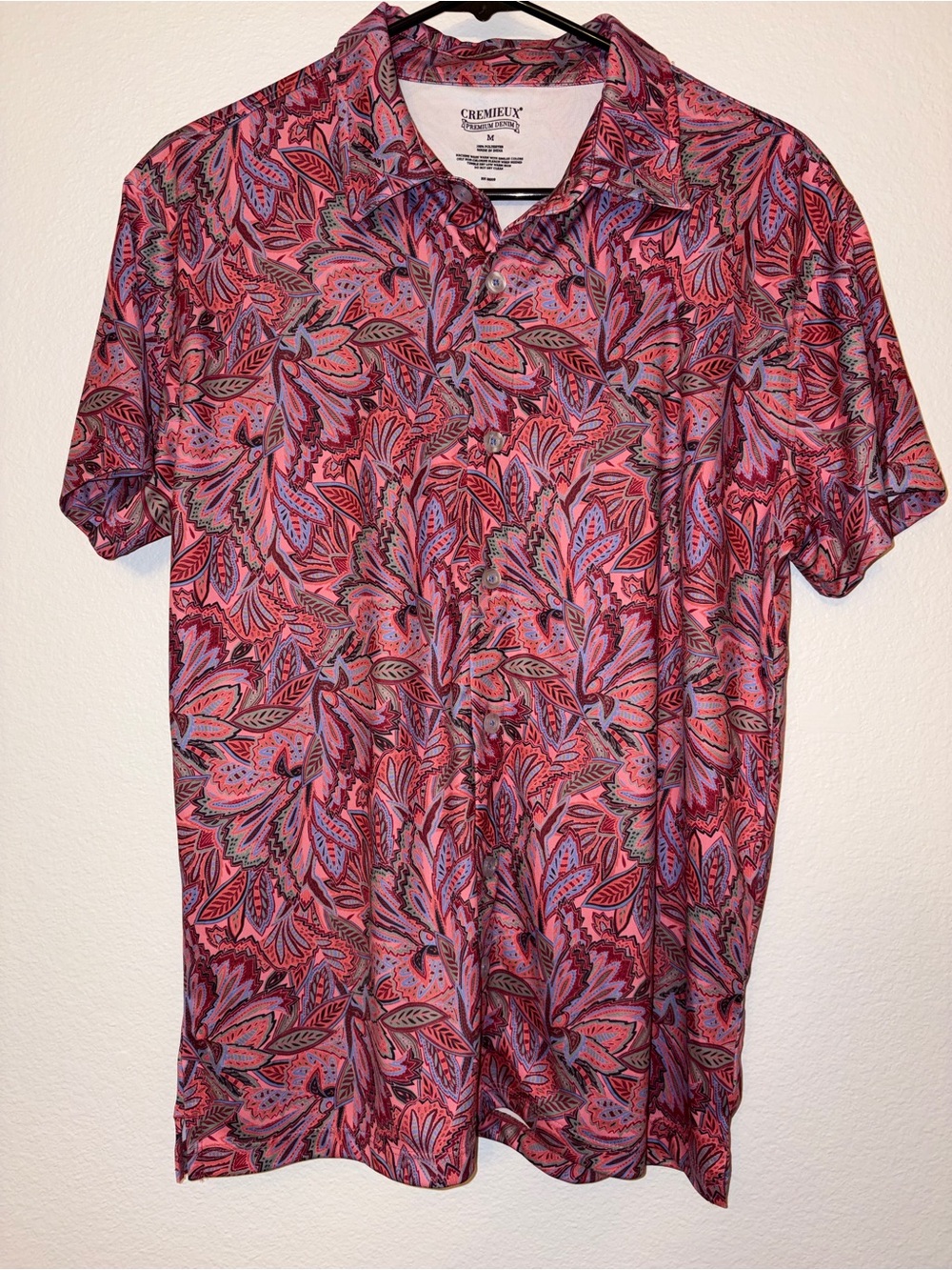 NWT Cremieux Premium Denim Paisley Short Sleeve Button Up Shirt Mens Medium